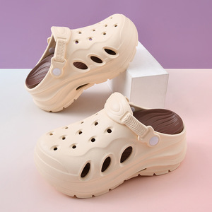 Women's <b>Clogs</b> Thick Sole Hollow Design Closed Toe Summer Wear Non Slip Comfortable Walking White Beige Brown - Product Image 3