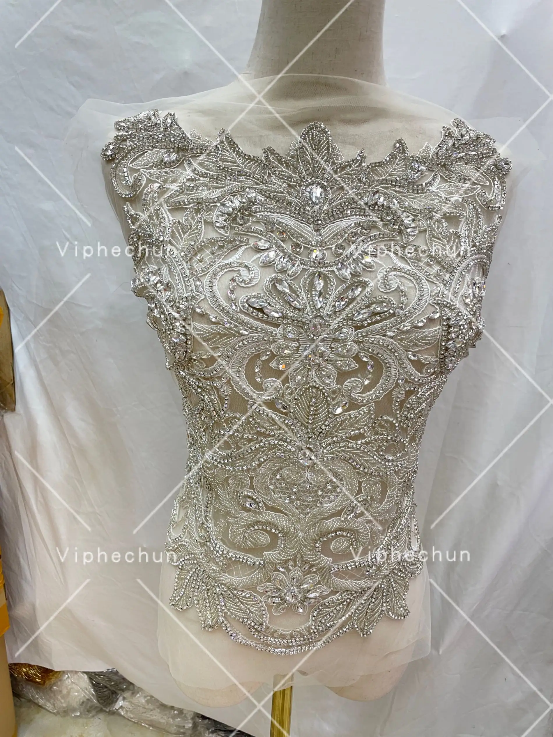Paneles de diamantes de imitación para vestido de boda, apliques personalizados de alta gama
