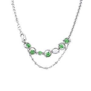 Japanese Korean Style Green Beaded Layered Necklace <b>Titanium</b> Steel Geometric Circle Design Unisex Trendy Fashion Jewelry - Product Image 5