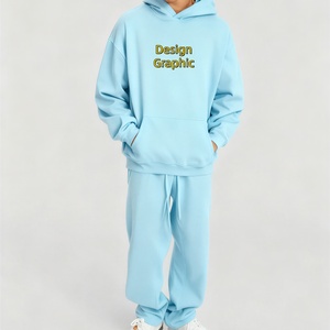 TKAN145D personalizado en blanco Logo moda casual sudaderas con capucha de lana y pantalones de chándal para adolescentes trajes deportivos para hombres - Product Image 1