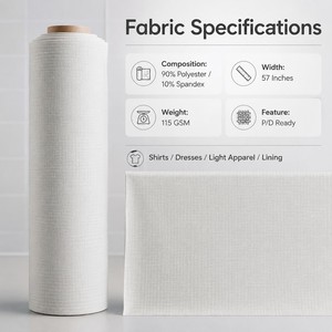Tissu léger en dobby 90 % polyester 10 % élasthanne avec P/D, largeur 57 pouces, 115 g/m², textile tissé respirant - Product Image 5