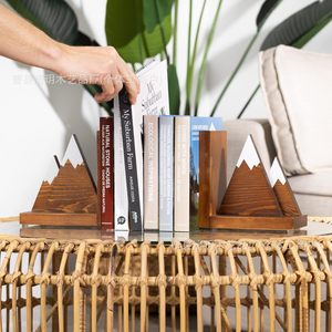 <b>Solid</b> <b>Wood</b> Bookends 16x10x16cm Mountain Design Decorative Office <b>Desk</b> Accessory - Product Image 2
