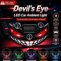 Lumière d'ambiance LED solaire pour voiture, capteur de vibration intelligent, lampe d'atmosphère intérieure automobile, double charge Type-C universelle