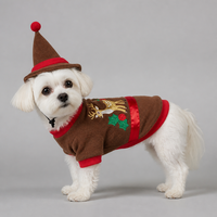MEIQIPETBABY Costume d'hiver mignon pour animaux de compagnie, vêtements pour chien, pull en polaire marron, broderie de renne, chapeau de renne, ensemble 2 pièces