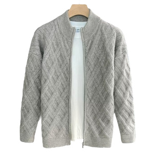 Men's Cardigan Knit Sweater Plus Size Loose Fit Zip Up Stand Collar Business Casual Outerwear Apricot Gray Black - Product Image 5