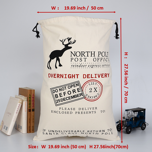 High <strong>King</strong> Factory Wholesale Eco Friendly Cotton Canvas <strong>Xmas</strong> Large Drawstring Santa Sacks Gift Bags 50x70cm - Product Image 3