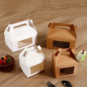 Boîte à gâteaux en papier Kraft jetable, emballage de poignée Portable, boîte à Dessert de boulangerie, vente en gros, fenêtre transparente personnalisée - Product Image 1