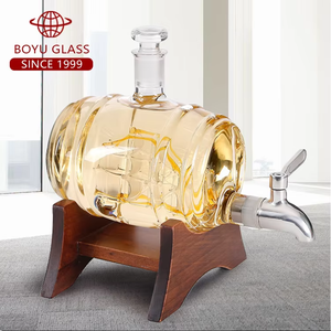 Distributeur unique en verre borosilicate fait à la main, baril en verre <span class=keywords><strong>de</strong></span> 1000 ml, carafe à whisky avec <span class=keywords><strong>bouchon</strong></span>, support en bois - Product Image 4