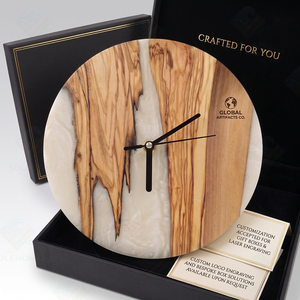 Orologio <span class=keywords><strong>da</strong></span> <span class=keywords><strong>Parete</strong></span> <span class=keywords><strong>in</strong></span> <span class=keywords><strong>Legno</strong></span> Bianco Contemporaneo con Display Meccanico a Lancette, Resina Epossidica, Stile Antico, Materiali Ecologici - Product Image 5