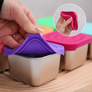 Quảng trường ngâm nước sốt ly <span class=keywords><strong>6oz</strong></span> thép không gỉ 304 Snack <span class=keywords><strong>container</strong></span> với nắp <span class=keywords><strong>Silicone</strong></span> rò rỉ-proof ngoài trời di động Hộp Ăn Trưa - Product Image 3