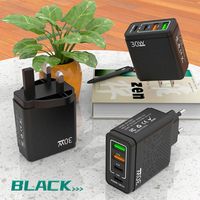 Adaptateur multi-ports 4 ports QC3.0 PD 30W double Type-C + double USB avec prises EU/US/UK pour téléphones mobiles et écouteurs