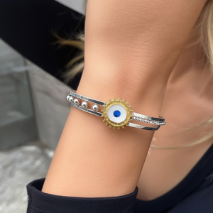 Bracelet en acier inoxydable 316L avec charme œil bleu, plaqué or PVD, bracelet perlé tendance pour femmes - Product Image 3