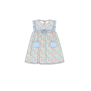 Robe d'été pour bébé fille GSD3382, motif à carreaux rose personnalisé, manches volantes, vente en gros - Product Image 2