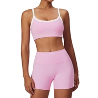 Nieuwe Mode Zachte Nylon Contrast Binding Sportbeha Set Custom Logo Workout Hoge Taille Trainingsbroek Gymsets Voor Dames