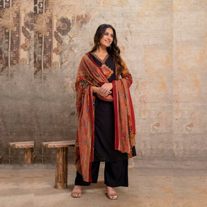 Ensemble ethnique pour femme en coton noir à imprimé Ajrakh traditionnel, séchage rapide, longueur genou, coupe régulière, décontracté, pour mariage et fête, Inde - Product Image 1