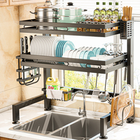 Égouttoir à Vaisselle Double Niveau en Acier au Carbone, Organisateur Domestique, Support de Rangement au-dessus de l'Évier pour Bols de Cuisine