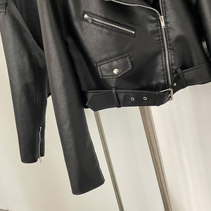 <span class=keywords><strong>Giacca</strong></span> corta Vintage da donna ampia in finta pelle sintetica con cintura <span class=keywords><strong>giacca</strong></span> da <span class=keywords><strong>Moto</strong></span> da donna con cerniera retrò <span class=keywords><strong>Moto</strong></span> cappotto da motociclista - Product Image 3