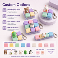 Porte-clés mécanique anti-stress 3x3 en PVC, motif animal, style pastel, personnalisable OEM, jouet clicker pour clavier, idéal comme cadeau