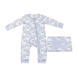 Infant <b>baby</b> girl purple Christmas Santa print kids wholesale romper long sleeve zipper <b>jumpsuit</b> child christmas set - Product Image 1
