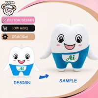 Peluche personnalisée en forme de personnage dentaire, poupée en peluche OEM ODM, figurine en peluche douce avec salopette bleue, idéale pour un cadeau