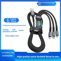 Câble de téléphone portable 3-en-1 à charge rapide 100W 5A USB 3.0 Type-C avec conducteur en cuivre pur et gaine en nylon tressé transparent 1,2m
