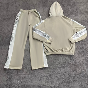 Ensemble de survêtement vintage personnalisé respirant avec fermeture éclair pour homme, imprimé en relief, en tissu éponge, sweat à capuche et pantalon de survêtement, 100 % coton - Product Image 3