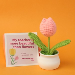 Girasoles y Tulipanes de Hilo de Lana Hechos a Mano, Plantas Artificiales en Maceta para Oficina, Arreglo Floral, Regalo para el Día del Maestro - Product Image 4