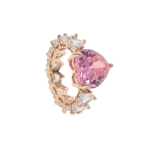 <span class=keywords><strong>Anello</strong></span> Eternity Placcato Oro <span class=keywords><strong>Rosa</strong></span> <span class=keywords><strong>con</strong></span> <span class=keywords><strong>Cuore</strong></span> <span class=keywords><strong>Rosa</strong></span>, Taglia USA 5-9, <span class=keywords><strong>con</strong></span> Micro Pavé di Zirconia Cubica, Stile Hip Hop - Product Image 2