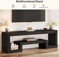 Meuble TV HANYEE en bois grainé noir avec rangement ouvert, console multimédia simple et moderne pour salon