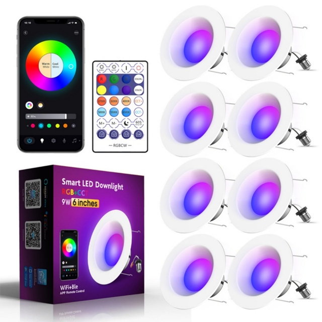 Factory Price Smart Wifi RGBW Remote Control Color Changing Dimmable 6 Inch US Standard Recessed LED Downlight