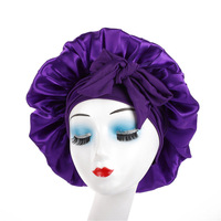 Bonnet de nuit en satin à large bord très élastique pour adulte, avec nœud en ruban, style européen-américain, toutes saisons, pour le soin des cheveux