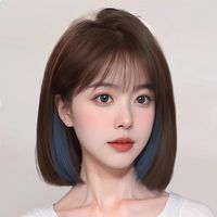 Perruque Courte Femme Marron Froid Bleu Brumeux Naturel Cheveux Synthétiques Pleine Tête Fibre Haute Température 400g Faite à la Machine Tendance