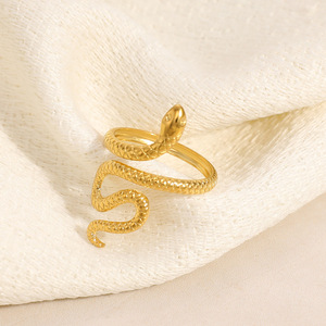 Snake Zodiac Stainless Steel <b>Ring</b> 18k Gold Plated Adjustable Unisex Fashion Jewelry Gift Animal Design - Product Image 3