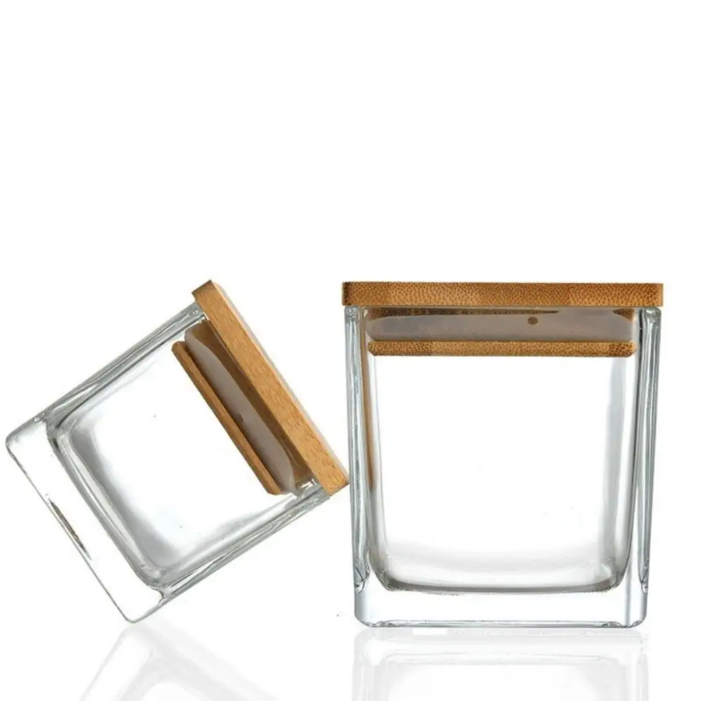 Glossy 4oz - 15 oz Square Candle Container Clear Empty Glass Engraved Square Candle Jars