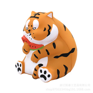 Pu <b>Foam</b> Tiger Eating Watermelon Squishy Toy <b>Craft</b> Decoration Gift - Product Image 2