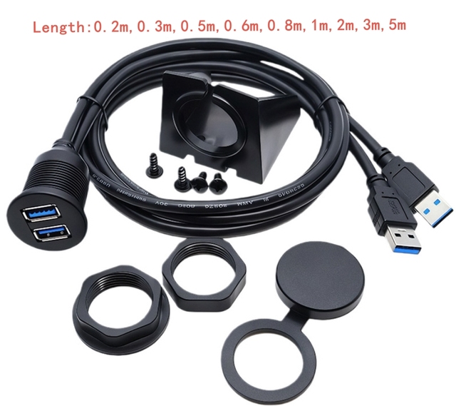 Manoson 2 Ports Dual USB 3.0 Male to Female Flush Panel Mount Extension Mount Waterproof Cable for Car Ship Dashboard Panel