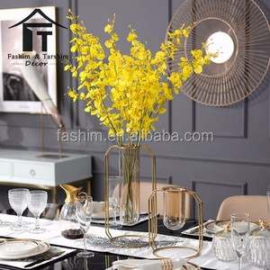 Nórdico europeo color latón florero de vidrio con base de metal soporte para la habitación - Product Image 4