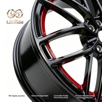 Nuevo Estilo Deportivo, Llanta de Aleación Forjada Multirradio de 25 mm, Negro con Borde Rojo Brillante, Anillo Interior Rojo, Mejora de Diseño