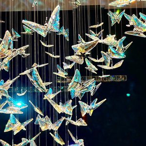 Lampadario a Sospensione LED con <span class=keywords><strong>Farfalle</strong></span> di Cristallo Blu, Illuminazione Moderna di Lusso per Interni, Luce Calda, Alta Resa Cromatica CRI 90, Garanzia di 3 Anni - Product Image 3