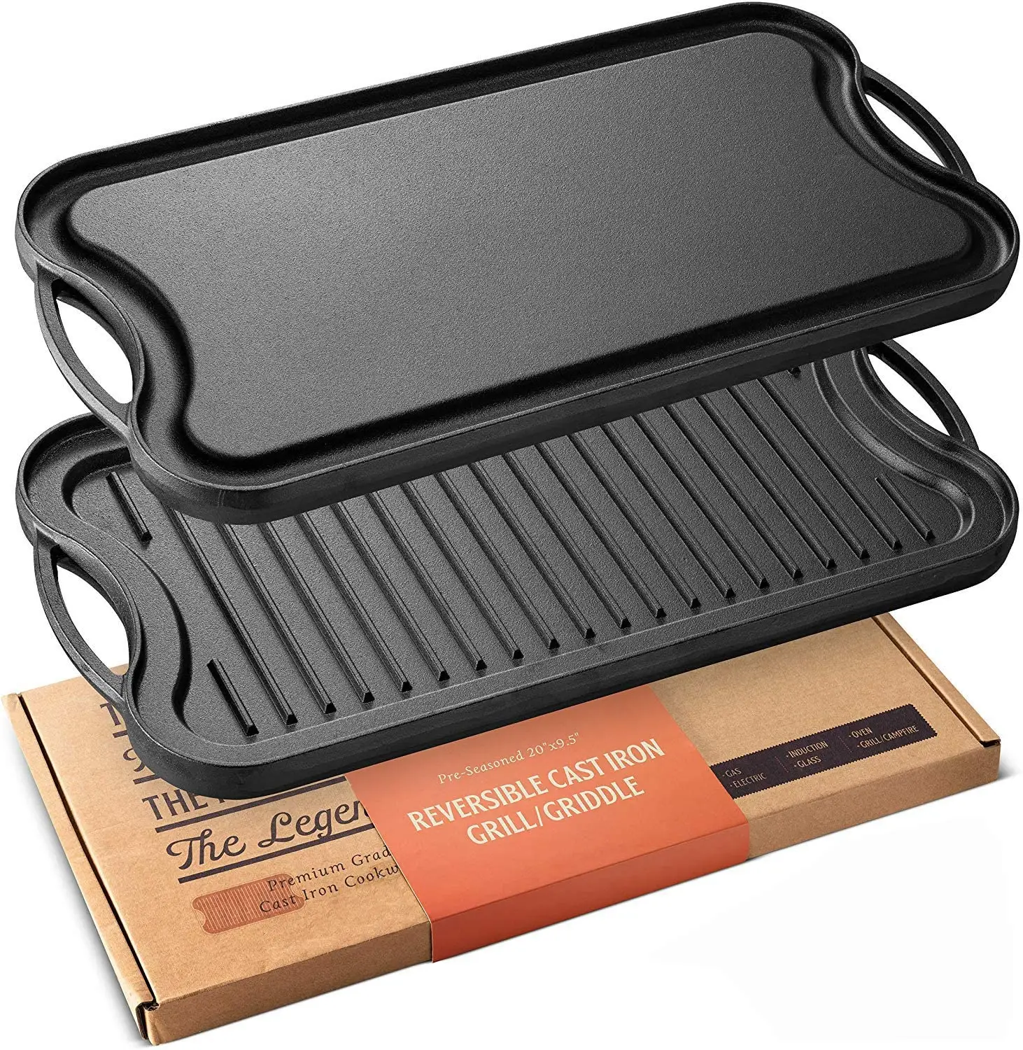 Gietijzeren Dubbele Bakplaat Pan Grillplaat Voor Gasfornuis 2-In-1 Gietijzeren Grill Pan