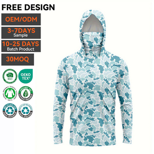 Vente en gros OEM – Nouveau T-shirt de pêche à capuche pour homme, manches longues, performance extérieure, en Spandex/Polyester, séchage rapide, imprimé sérigraphié - Product Image 1