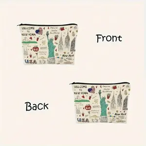 Sac de <span class=keywords><strong>voyage</strong></span> cosmétique et trousse de maquillage en toile à motif paysage style européen pour filles et femmes, avec fermeture éclair, souvenir de <span class=keywords><strong>New</strong></span> <span class=keywords><strong>York</strong></span>, mignon et décontracté - Product Image 2