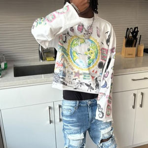 QIANSHI T-shirt a Maniche Lunghe da Uomo Personalizzate in Cotone Pesante Oversize Boxy con Grafica, di Alta Qualità 300gsm e Taglio Cropped - Product Image 3