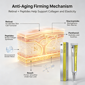 <span class=keywords><strong>Crema</strong></span> <span class=keywords><strong>Reafirmante</strong></span> y <span class=keywords><strong>Antiarrugas</strong></span> para el Contorno de Ojos con Retinal, Péptidos y Niacinamida, OEM ODM - Product Image 2
