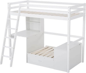 Cama Alta Individual de 3 Pies con Estantería y Cama Extraíble Retráctil, Directo de Fábrica, <span class=keywords><strong>Litera</strong></span> Alta con Escalera Inclinada - Product Image 5