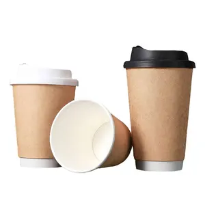 10oz डबल वॉल पेपर कॉफी कप ढक्कन के साथ गर्म पेय के लिए अनुकूलित डिस्पोजेबल पेपर कप