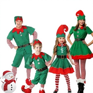 子供用クリスマスエルフコスチューム 男の子 女の子 親子ペア衣装 グリーン 可愛い 幼稚園 ホリデードレスアップ ポリエステル製 - Product Image 1
