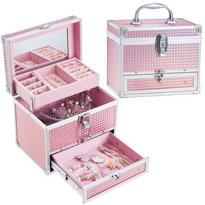 Grande Capacité Portable <span class=keywords><strong>Maquillage</strong></span> Train Cas Miroir Tiroir Diviseur Voyage <span class=keywords><strong>Maquillage</strong></span> Boîte pour Femmes Filles Bijoux Organisateur Accessoire - Product Image 1