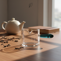 Mini tasse à café en verre borosilicate de haute qualité avec poignée en bois écologique, 60 ml, bec verseur, barista moderne, en gros
