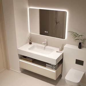 Modern bathroom <b>cabinet</b> ceramic integrated basin with drawer <b>walnut</b> solid wood washbasin - Product Image 6